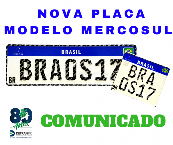 Nova placa modelo Mercosul