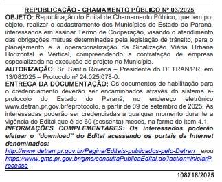 Detran-PR republica Chamamento Público para apoio à sinalização viária nos municípios do Paraná