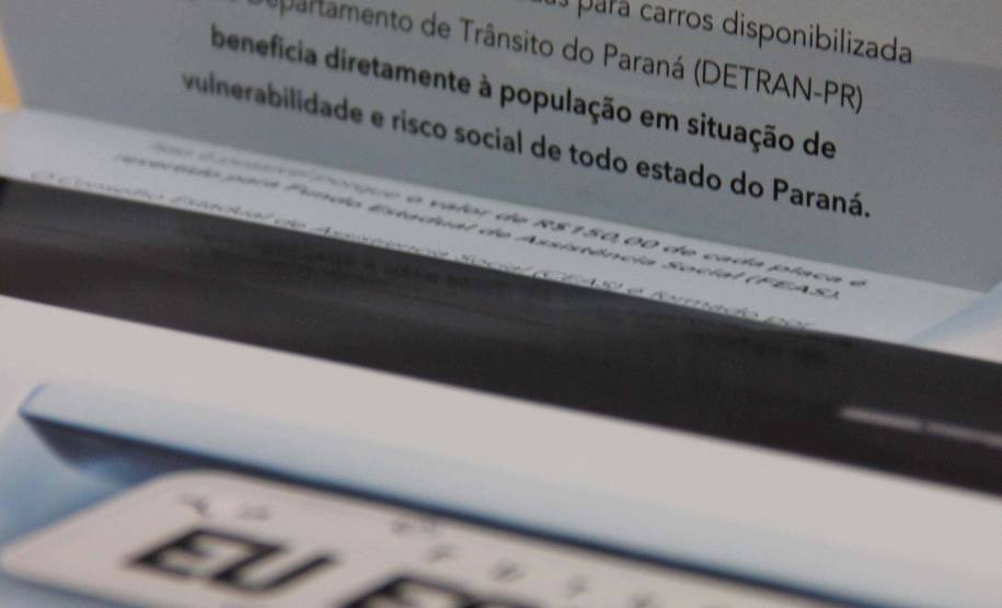 O Departamento de Trânsito do Paraná (Detran) inicia nesta quarta-feira (16) a campanha "Futuro: Eu escolho", que divulga a doação da taxa de personalização das placas veiculares ao Fundo Estadual de Assistência Social (Feas).